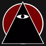 PYRAMID WITH EYE AND RED SUN IN THE BACK